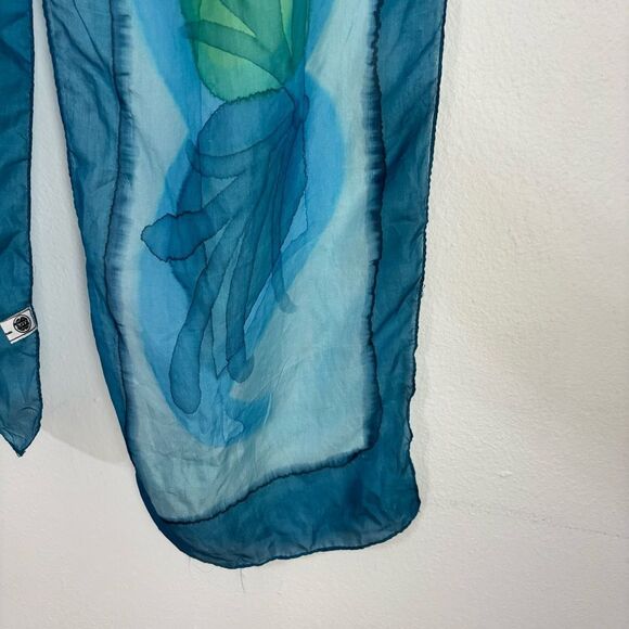The Sak Vintage Silk Blue & Green Watercolor Scarf Fairy Office Old Money Artsy - Picture 4 of 9